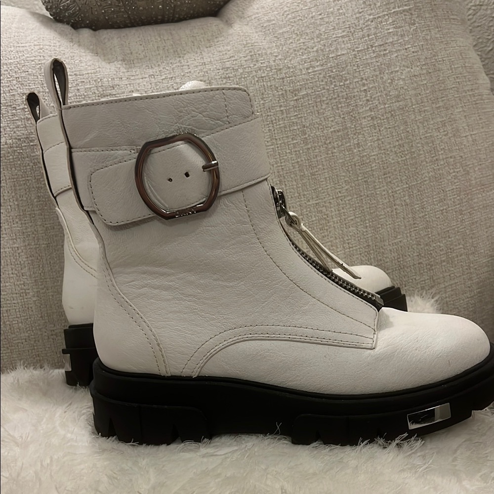 DKNY White Leather Ankle Boots